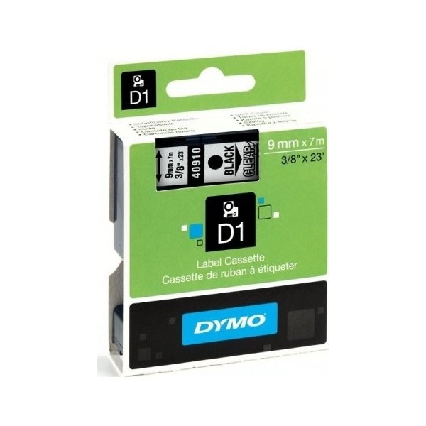 Dymo D1 labeltape 9mm, sort på klar