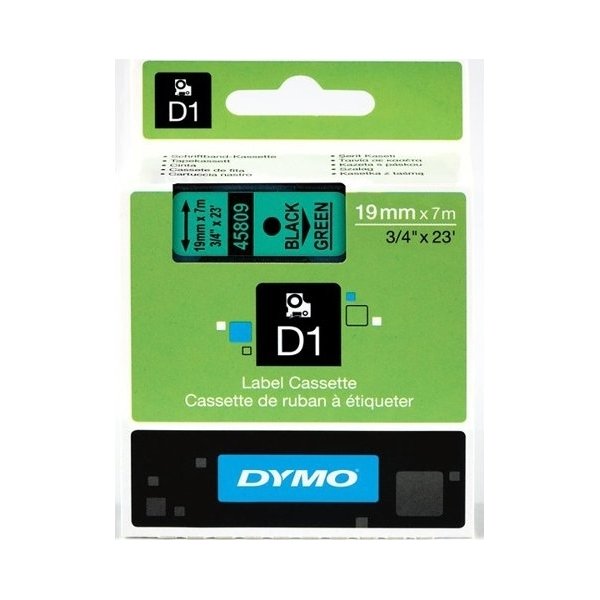 Dymo D1 labeltape 19mm, sort på grøn