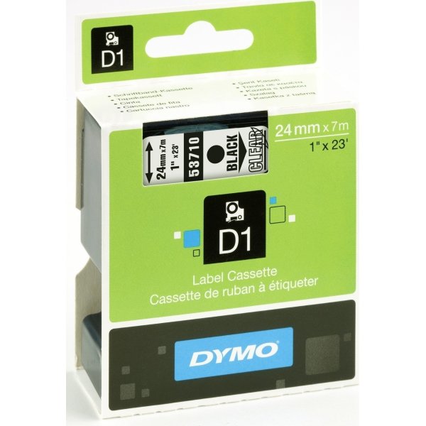 Dymo D1 labeltape 24mm, sort på hvid