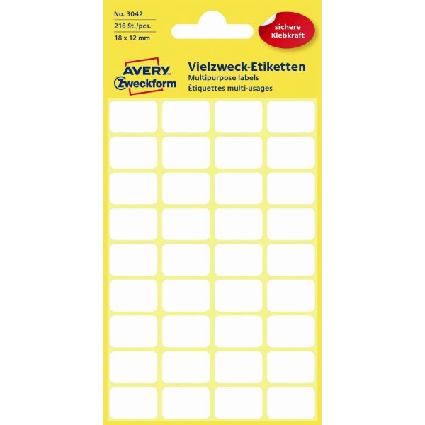 Avery 3042 etiketter för handskrift, 18x12 mm, 216
