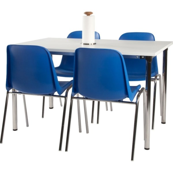 Lena Basic kantinesæt m/4 blå stole og hvidt bord 