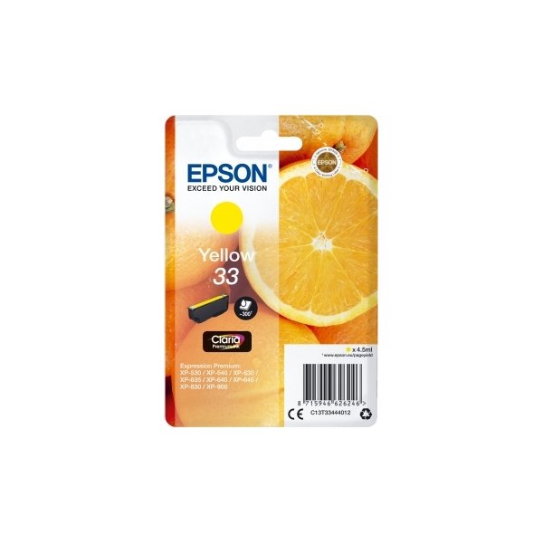 Epson C13T33444022 blækpatron, gul m/alarm