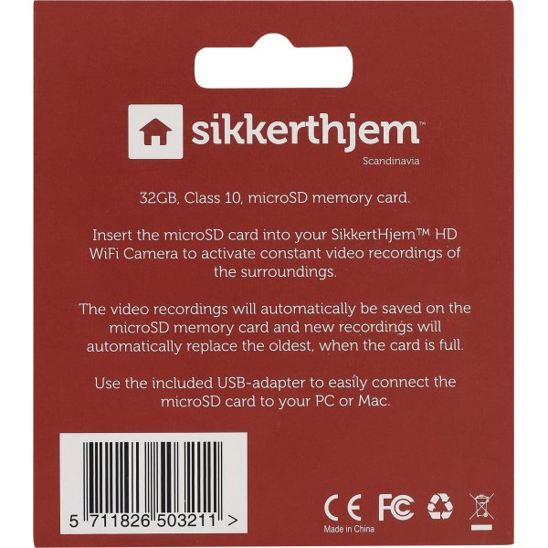 32GB microSD + USB adapter til SikkertHjem Kamera