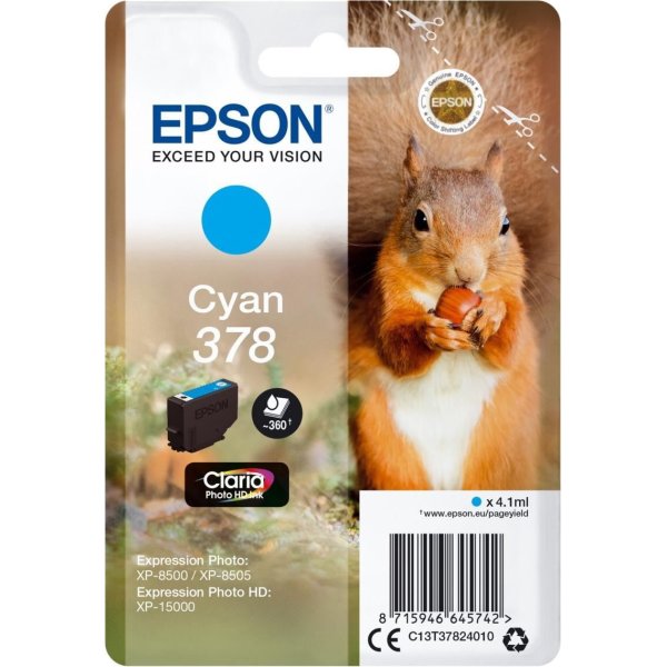 Epson T378 blækpatron, cyan, 4.1 ml