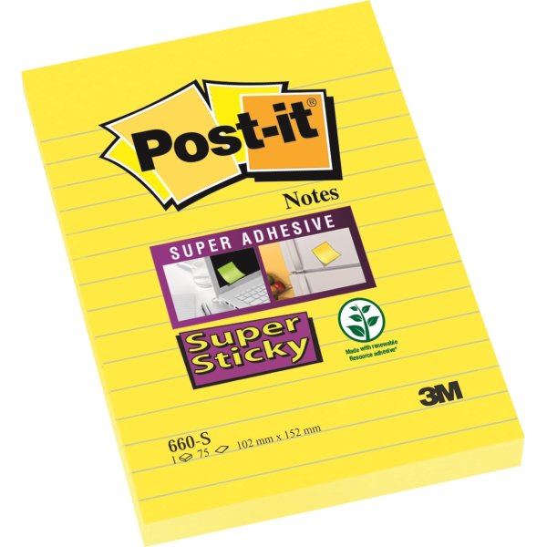 Post-it Super Sticky 102 x 152mm, linjeret
