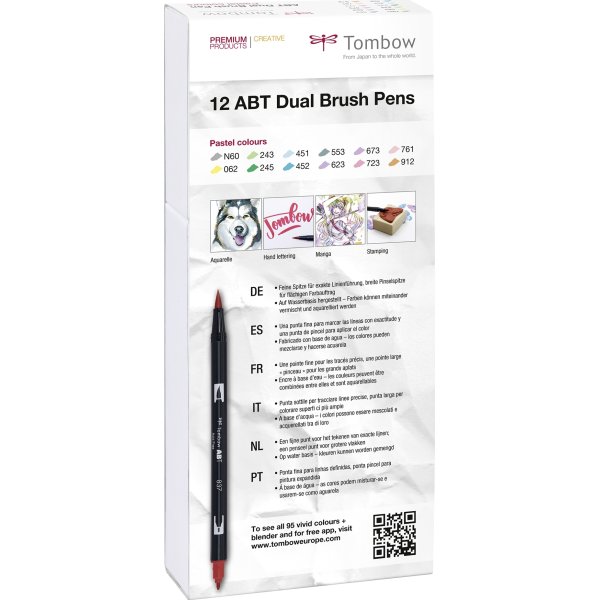 Tombow ABT Dual Pensel/Tousch, pastelfarver, 12stk