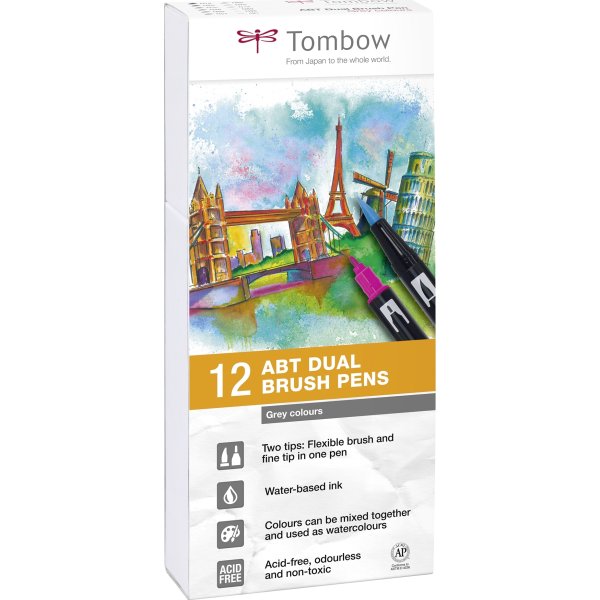 Tombow ABT Dual Pensel/Tousch, grå farver, 12 stk.