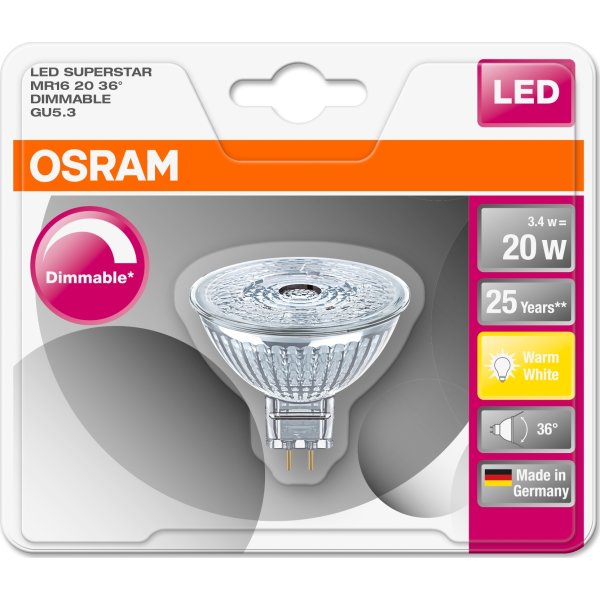 Osram LED spotlight GU5.3, 3 W = 20 W, dimbar