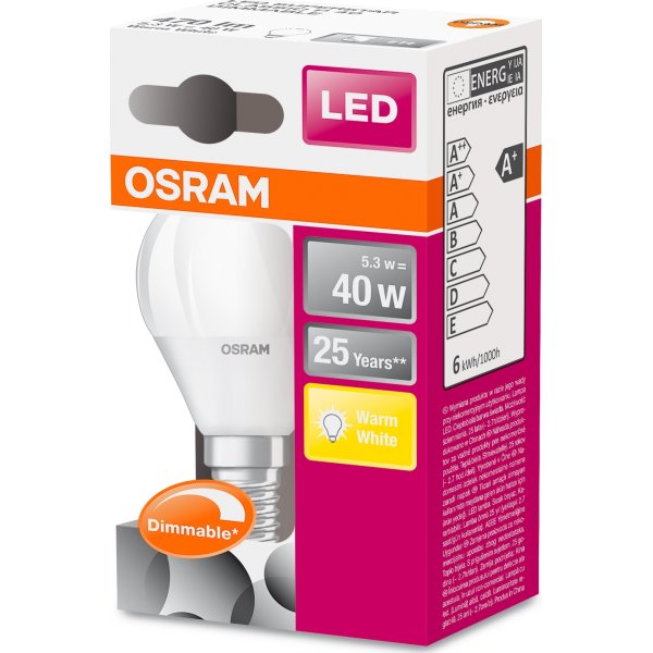 Osram LED Kronepære E14, 6W=40W, dæmpbar