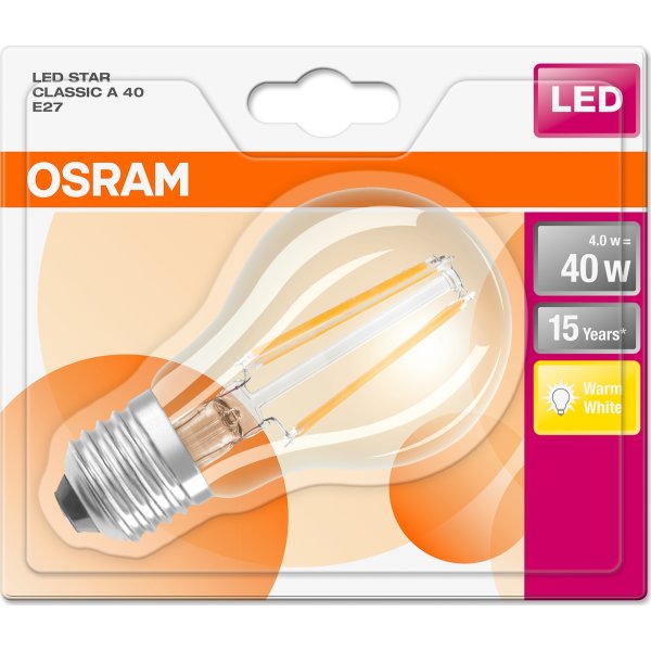 Osram Retro LED-standardlampa, klar, E27, 4 W = 40