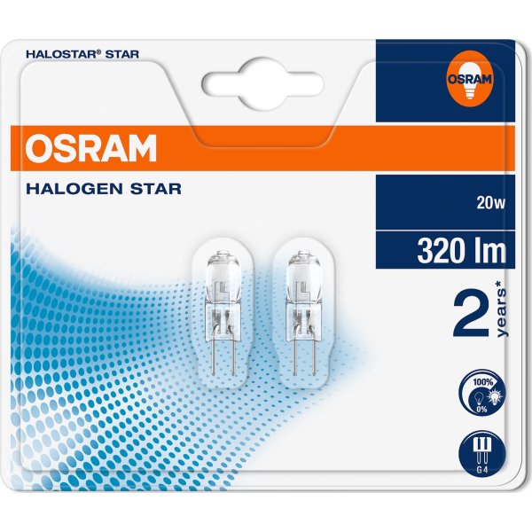 2 OSRAM Halogenlampen HALOSTAR STAR G4 20 W klar
