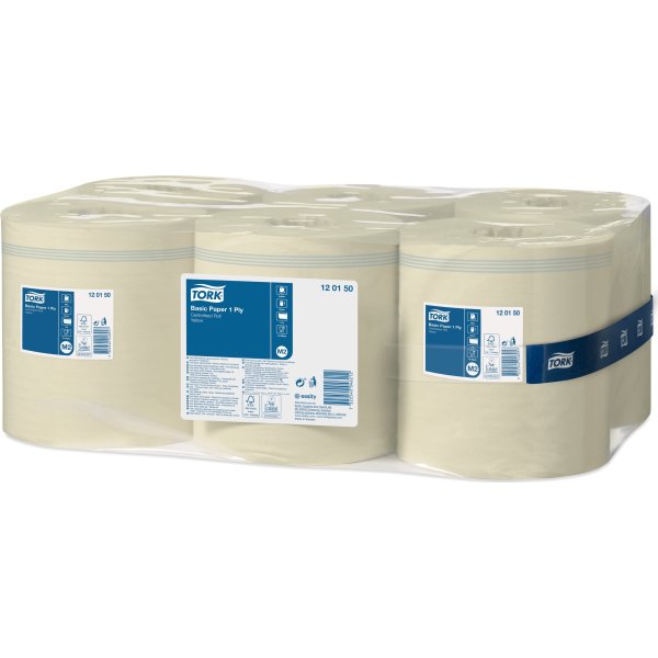 Tork M2 Basic Aftørringspapir, 1-lags, gul, 6 rl.