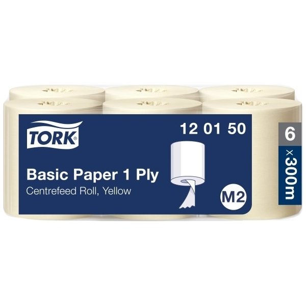 Tork M2 Basic Aftørringspapir, 1-lags, gul, 6 rl.