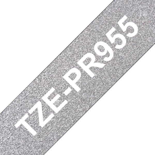 Brother TZe-PR955 etikettape, 24 mm, vit på silver