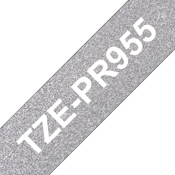 Brother TZe-PR955 labeltape 24mm, hvid på sølv