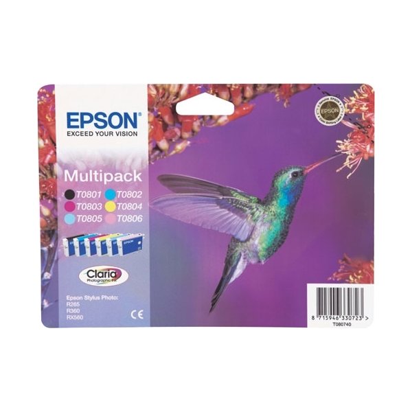 Epson T0807 blækpatroner, multipak, m/alarm