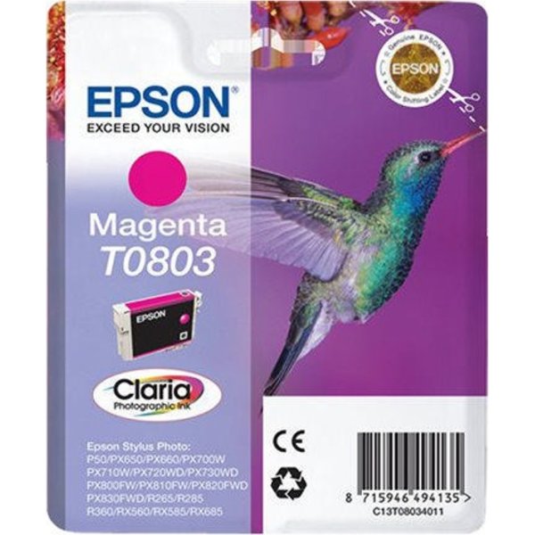 Epson Claria T0803 blækpatron, magenta, m/alarm