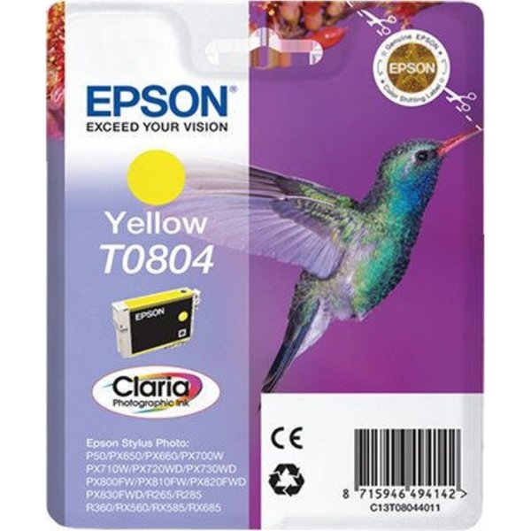 Epson Claria T0804 blækpatron, gul, m/alarm