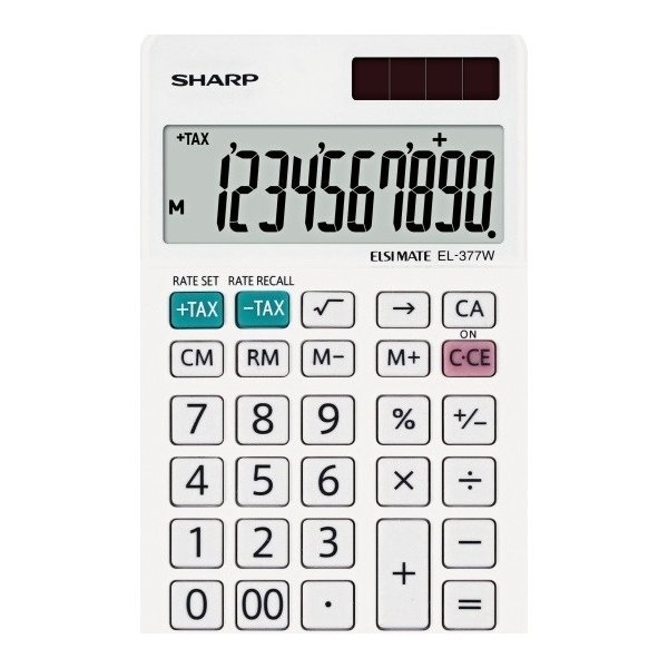 Sharp EL-377W lommerenger, 10 cifre, hvid