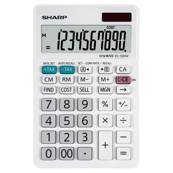 Sharp EL-330W lommeregner, 10 cifre, hvid
