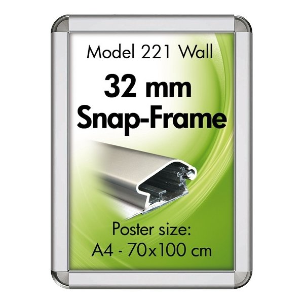 Alu Plakatramme, Snap-frame, 70 x 100 cm, Alu/sølv