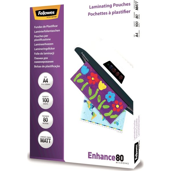 Lamineringsfickor Fellowes Enhance A4 80mic Matt
