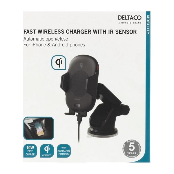 DELTACO hurtig trådløs oplader med IR sensor, 10W