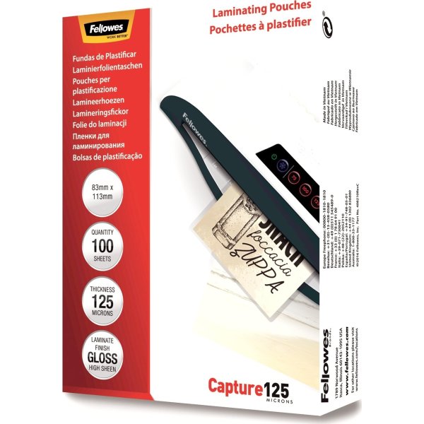 Lamineringsfickor Fellowes Capture 83x113mm 125mic