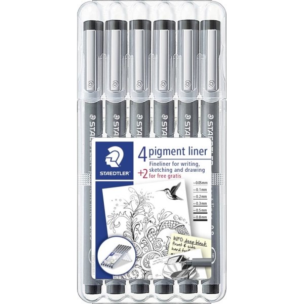 Staedtler Pigment Liner 308 fiberpenna, 6 st.