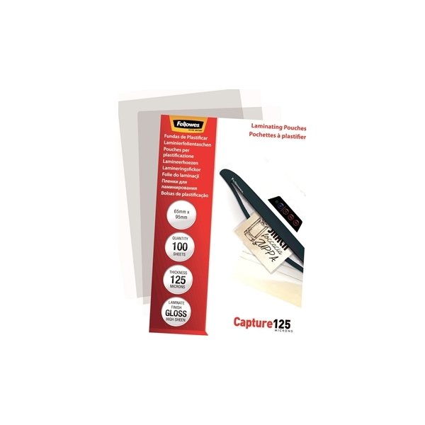 Lamineringsfickor Fellowes Capture 125mic 65x95mm