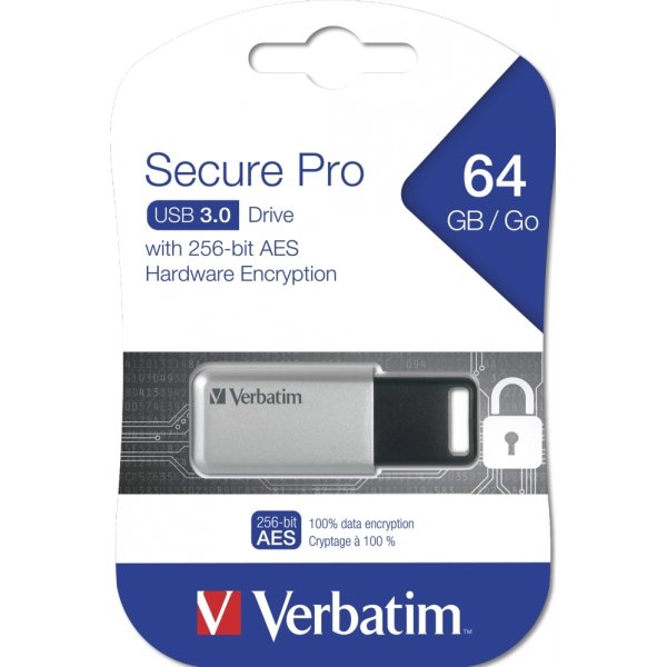 Verbatim USB 3.0 Secure Data Pro 64GB, Sølv