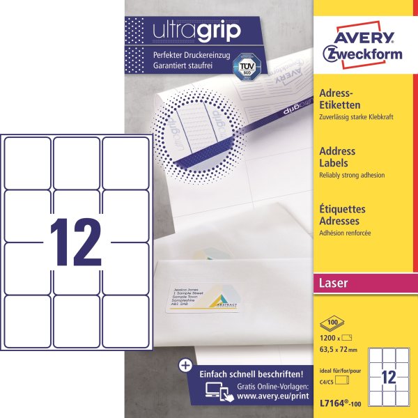 Avery L7164-100 Q.P. adressetiketter, 63,5x72 mm