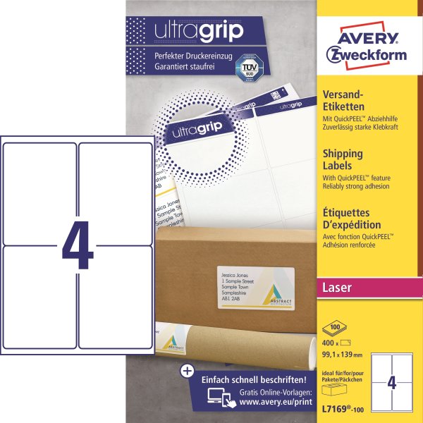Avery L7169 etikett 139x99, 1 mm, 400 st.