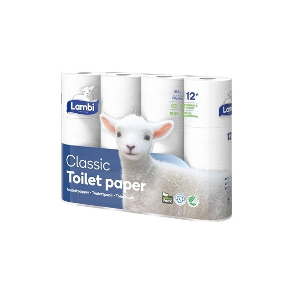 Lambi toiletpapir 3-lags, 24 ruller, hvid
