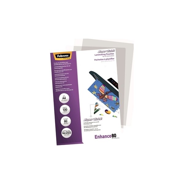 Lamineringsfickor Fellowes Enhance 80 mik A4 Gloss
