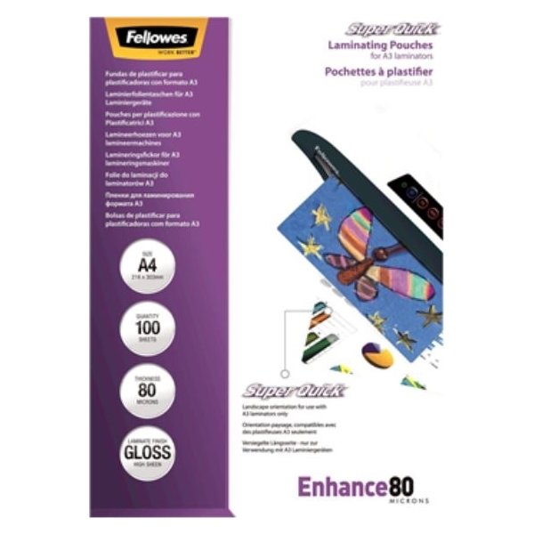 Lamineringsfickor Fellowes Enhance 80 mik A4 Gloss