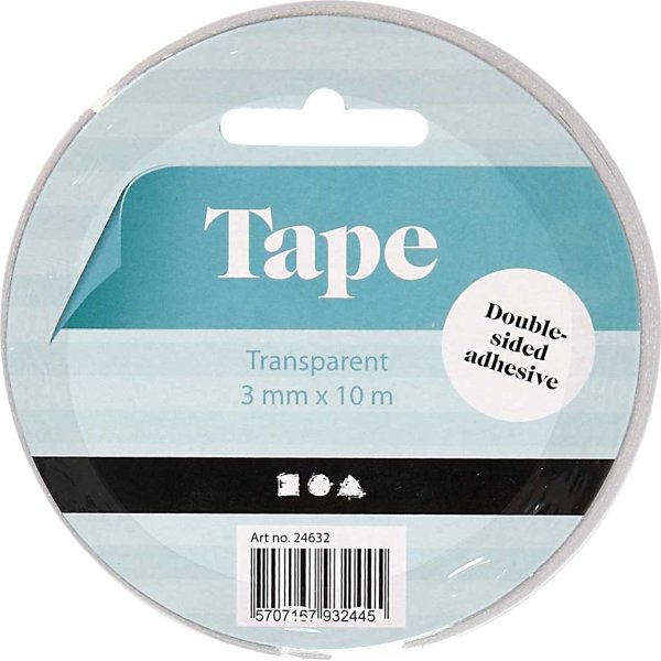 Dobbeltklæbende Tape, 3 mm x 10 m