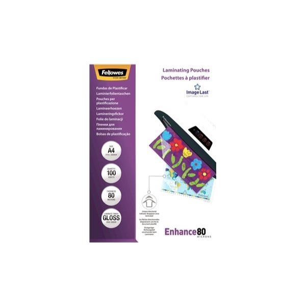 Lamineringsfickor Fellowes Enhance 80 mik A4 Gloss