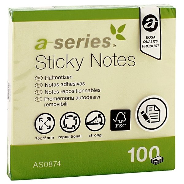 Notes a-series 75x75 mm 100 blad Gul