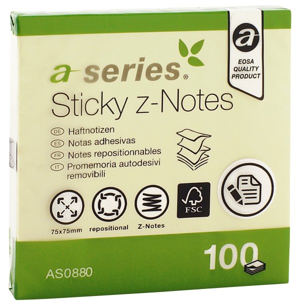Z-notes a-series 75x75 mm 100 blad Gul