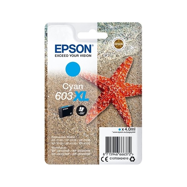 Epson 603XL blækpatron, cyan, blister m/alarm