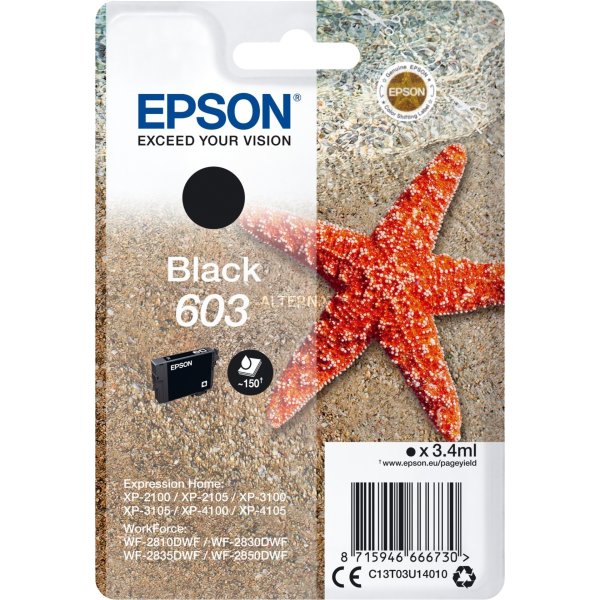 Epson 603 blækpatron, sort, blister m/alarm