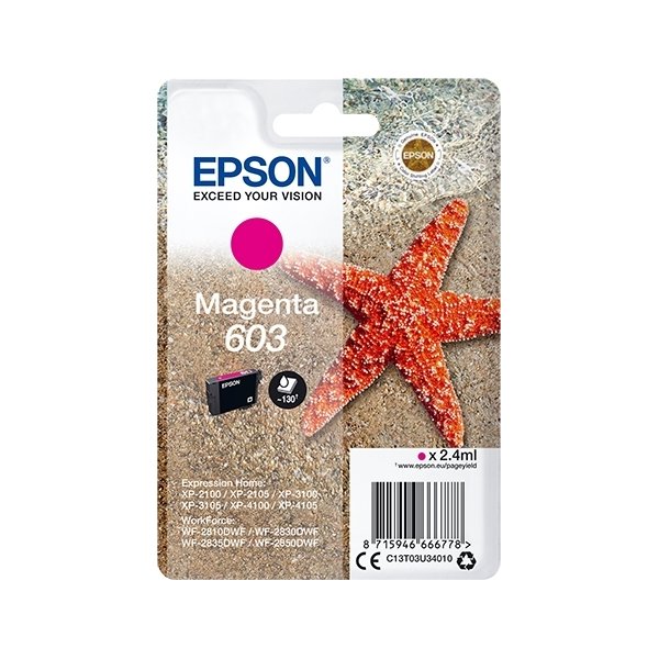 Epson 603 blækpatron, magenta, blister m/alarm