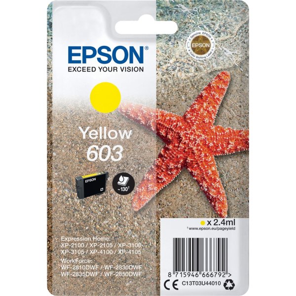 Epson 603 blækpatron, gul, blister m/alarm