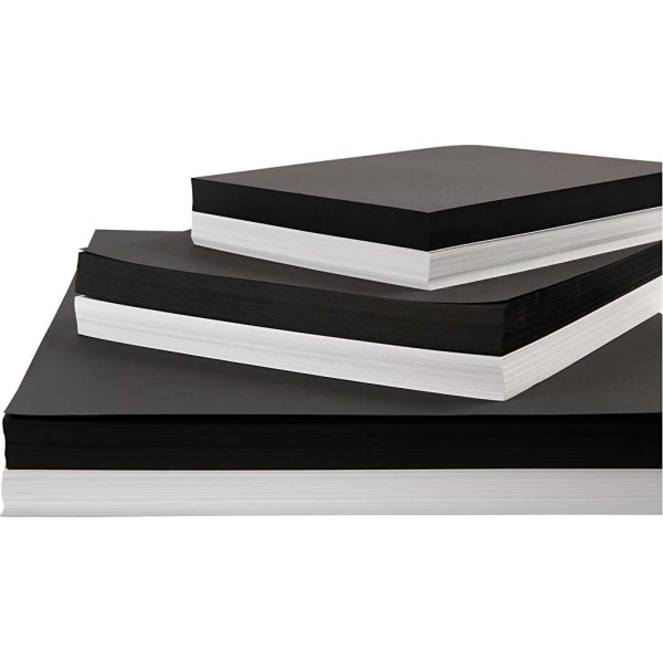 Karton, A2-A4, 200-250g, 600 ark, hvid/sort