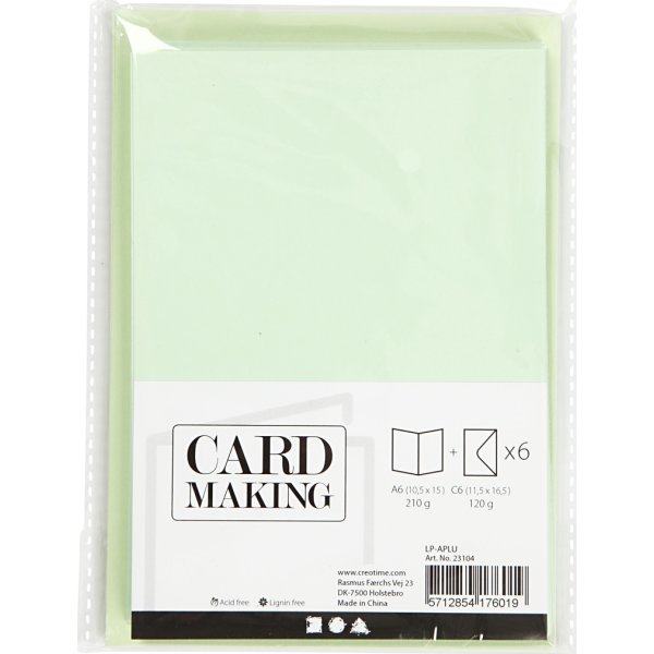 Brevkort och kuvert 6 set ljusgröna