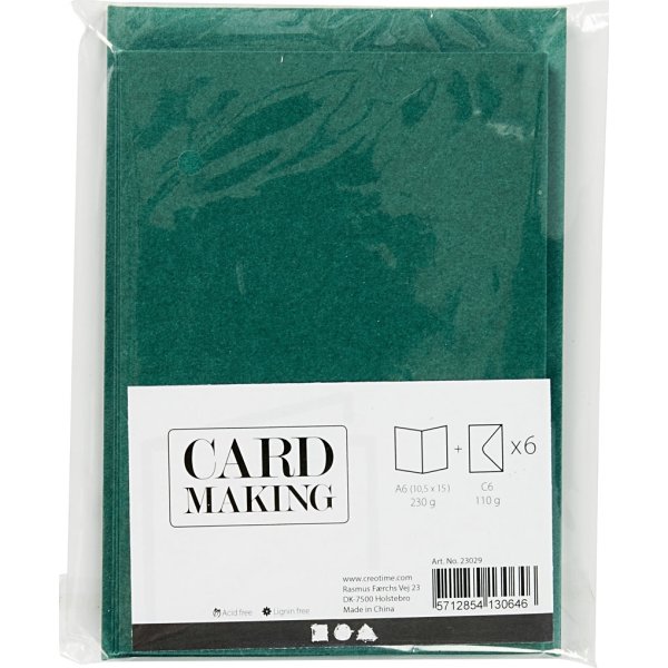 Brevkort og kuverter, 6 sæt, mørkegrøn