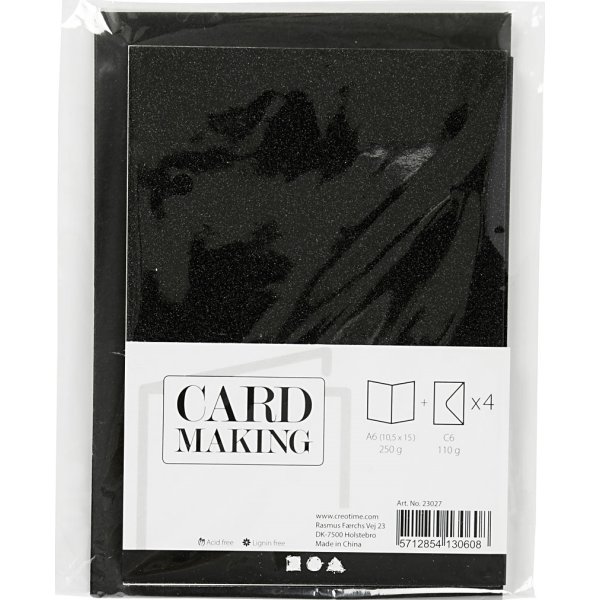 Glitterkort och kuvert 4 set svart