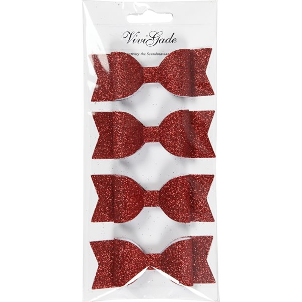 Rosetter Vivi Gade 31x85 mm 4 st Glitter Röd