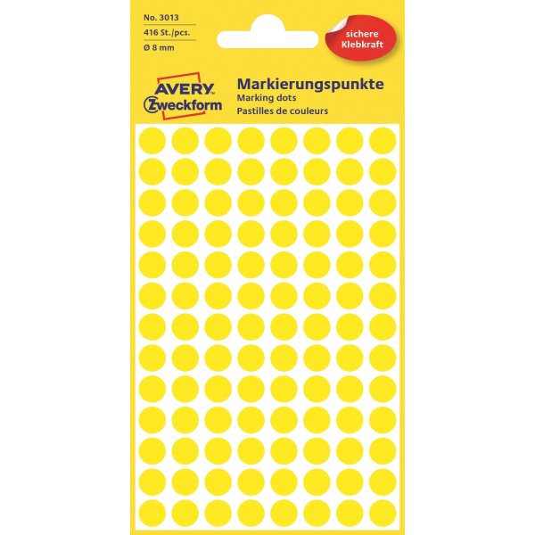 Färgkodningsprickar Avery 3013 8 mm 416 st Gul